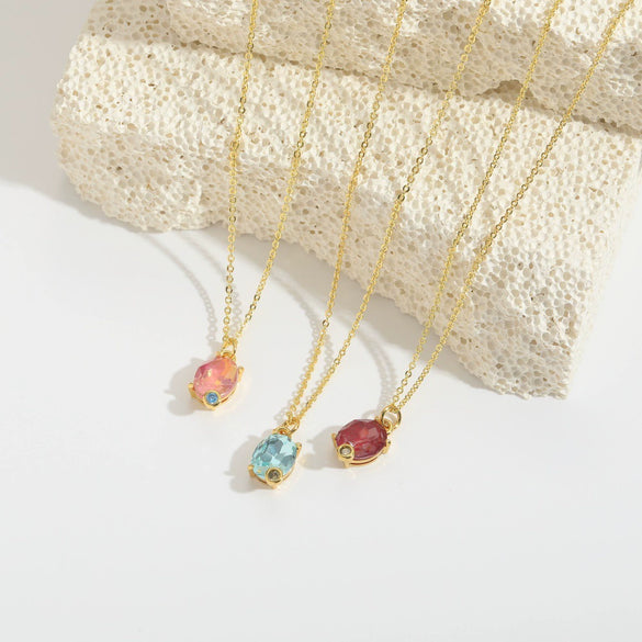 Wholesale Pendant Necklace Oval Mixed Gemstone Setting Copper Geometric Electroplating O Word Chain For Women
