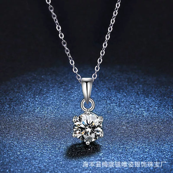 Wholesale Pendant Necklace S925 Sterling Silver Moissanite The Crown Pattern Women's Classic Six Claw Style