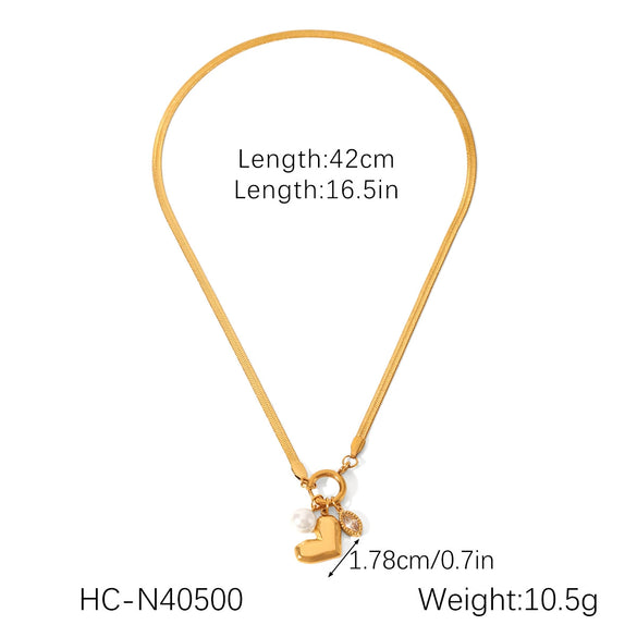 Wholesale Pendant Necklace Stainless Steel Blade Chain Geometric Imitation Baroque Pearl 18K Gold Plated