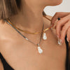 Wholesale Pendant Necklace Stainless Steel Blade Chain Geometric Imitation Baroque Pearl 18K Gold Plated