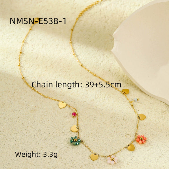 Wholesale Pendant Necklace Stainless Steel Colorful Crystal Zircon Flower Love Electroplating Style