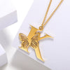 Wholesale Pendant Necklace Stainless Steel Copper Gold Plated Butterfly Letter Design