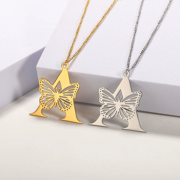 Wholesale Pendant Necklace Stainless Steel Copper Gold Plated Butterfly Letter Design