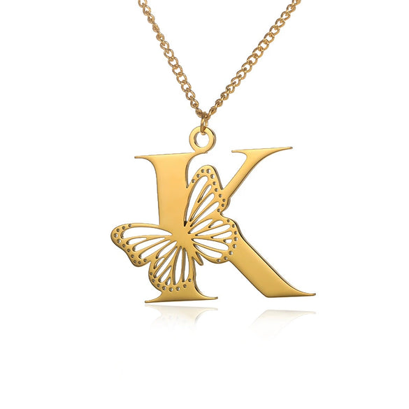 Wholesale Pendant Necklace Stainless Steel Copper Gold Plated Butterfly Letter Design