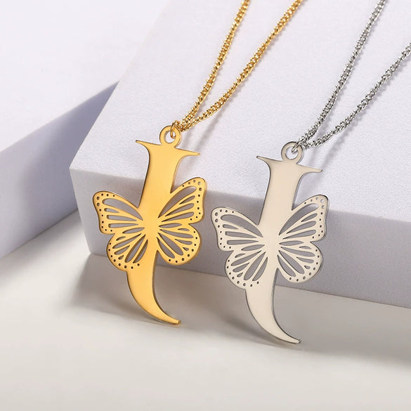 Wholesale Pendant Necklace Stainless Steel Copper Gold Plated Butterfly Letter Design