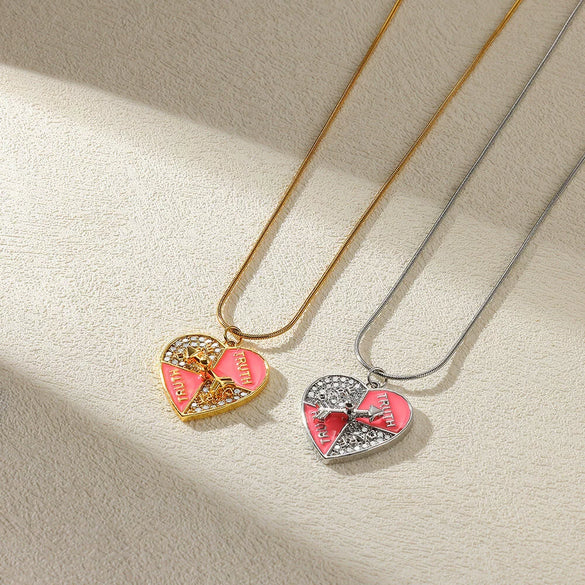 Wholesale Pendant Necklace Stainless Steel Copper Zircon Micro Inlaid Cupid's Arrow Heart Shape Cartoon Characters Electroplated