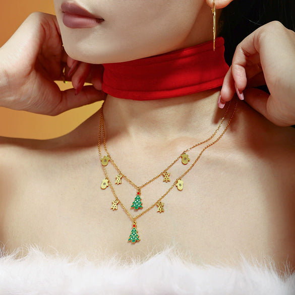 Wholesale Pendant Necklace 316L Stainless Steel Dripping Oil Zircon Geometric Christmas Element Electroplated For Women