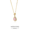 Wholesale Pendant Necklace Stainless Steel Dropshaped Microinlaid Pink Zircon Electroplating Geometric Style Ochain