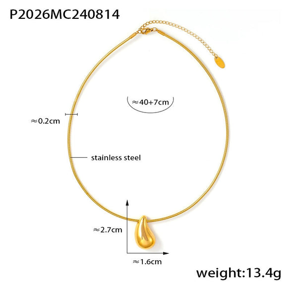 Wholesale Pendant Necklace 316L Stainless Steel Electroplated Gold Drop Shape Geometric Style