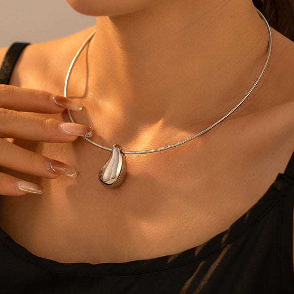 Wholesale Pendant Necklace 316L Stainless Steel Electroplated Gold Drop Shape Geometric Style