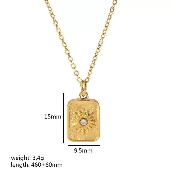 Wholesale Pendant Necklace Stainless Steel French Retro Stylish Geometric Lava Texture Inlaid Zircon 18K Gold Electroplated