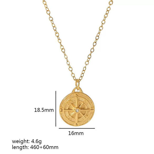 Wholesale Pendant Necklace Stainless Steel French Retro Stylish Geometric Lava Texture Inlaid Zircon 18K Gold Electroplated