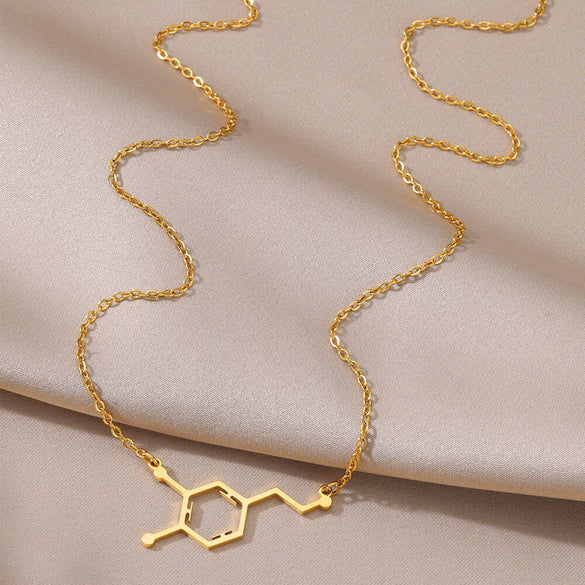 Wholesale Pendant Necklace Stainless Steel Geometric Caffeine Chemical Molecular Structure Electroplating Ochain For Women
