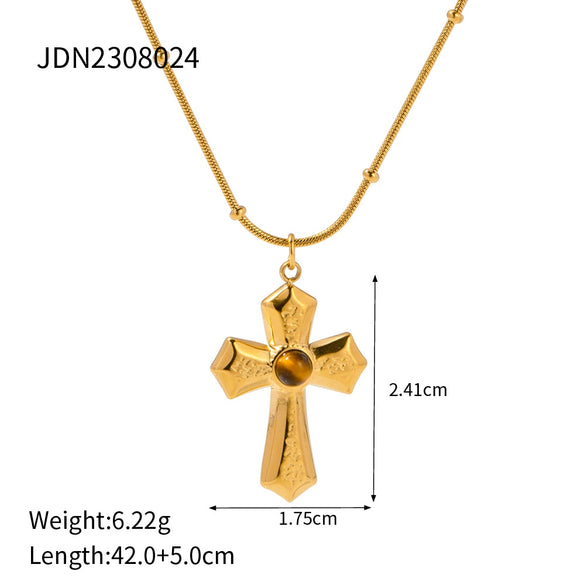 Wholesale Pendant Necklace Stainless Steel Geometric Retro Normcore Style Stereo Hammered Gold Electroplated For Women