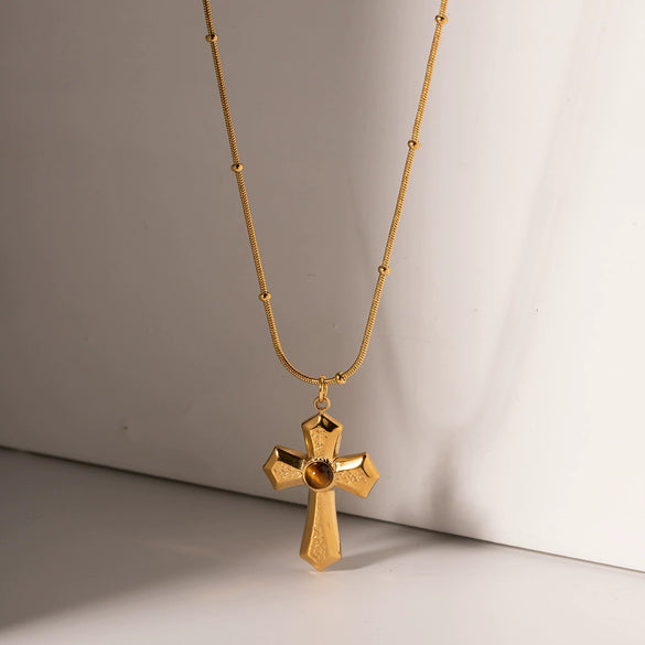 Wholesale Pendant Necklace Stainless Steel Geometric Retro Normcore Style Stereo Hammered Gold Electroplated For Women