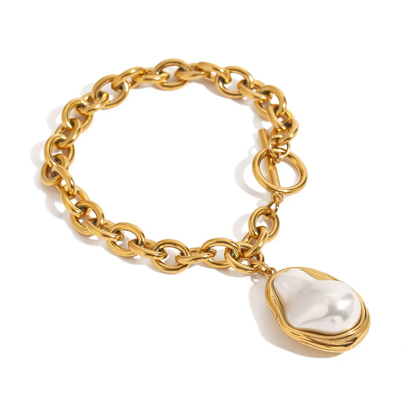 Wholesale Pendant Necklace Stainless Steel Geometric Shaped Pearl Cross 18K Gold Plated Electroplating For Women