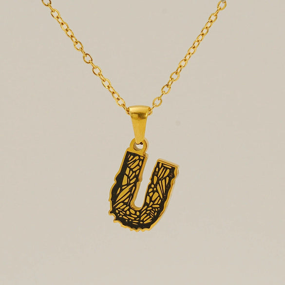 Wholesale Pendant Necklace Stainless Steel Gold Plated Letter Pattern For Unisex