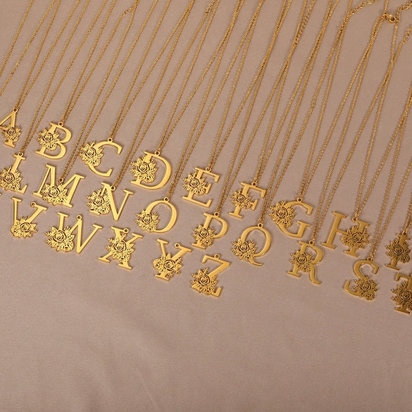 Wholesale Pendant Necklace Stainless Steel Gold Plated Letter Style Electroplated