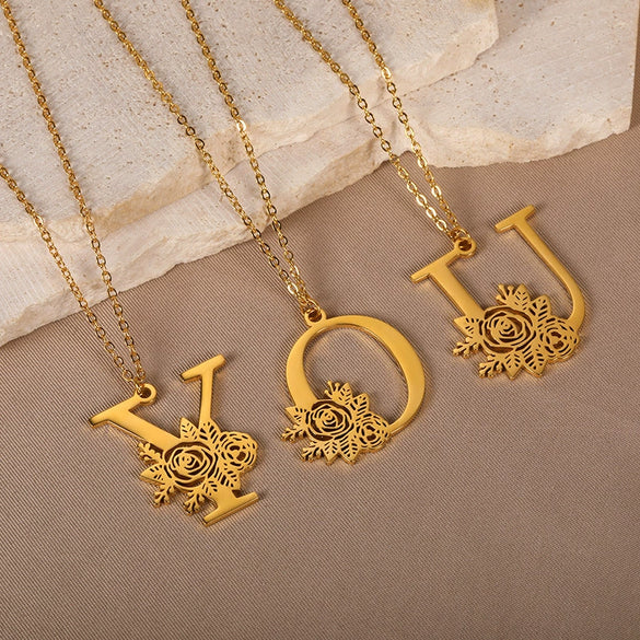 Wholesale Pendant Necklace Stainless Steel Gold Plated Letter Style Electroplated