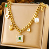 Wholesale Pendant Necklace Stainless Steel Gold Plated White Shell Square Drop Shape Moon Love Pearl For Women