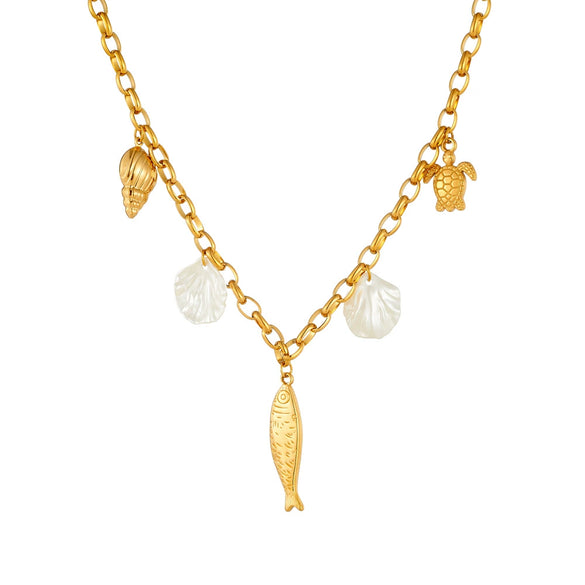 Wholesale Pendant Necklace Stainless Steel Goldplated With Marine Animal Zodiac Elements