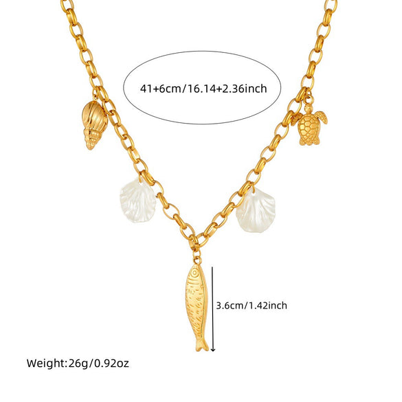 Wholesale Pendant Necklace Stainless Steel Goldplated With Marine Animal Zodiac Elements