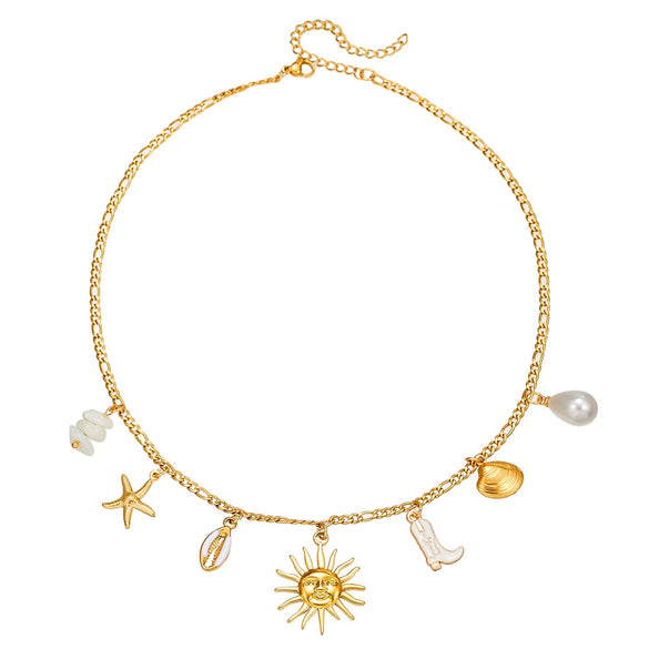 Wholesale Pendant Necklace Stainless Steel Handmade Geometric Starfish Turtle Love Summer Clavicle Chain