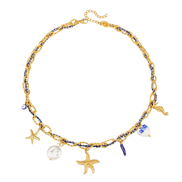 Wholesale Pendant Necklace Stainless Steel Handmade Geometric Starfish Turtle Love Summer Clavicle Chain
