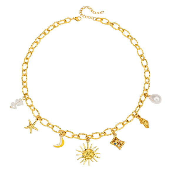 Wholesale Pendant Necklace Stainless Steel Handmade Geometric Starfish Turtle Love Summer Clavicle Chain