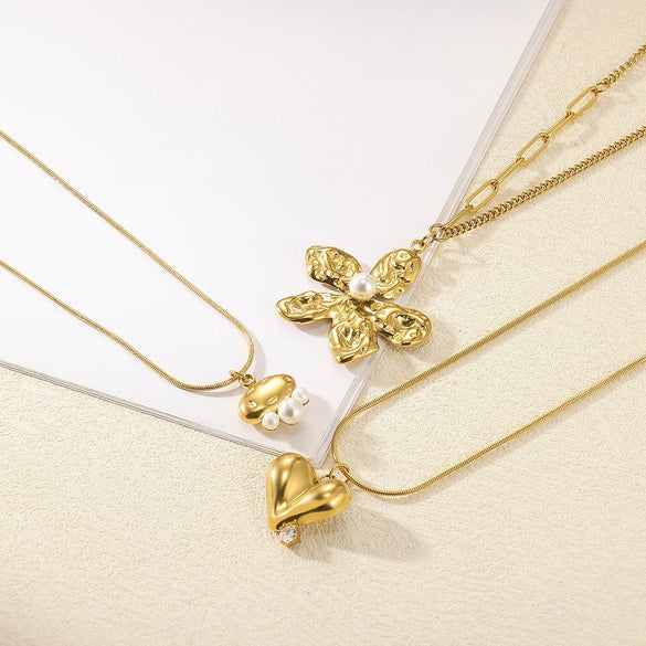 Wholesale Pendant Necklace Stainless Steel Imitation Pearl Geometric Light Luxury Electroplating Women