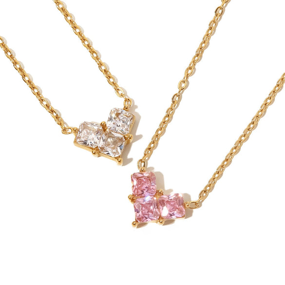 Wholesale Pendant Necklace Stainless Steel Inlaid Zircon Geometric Love Style For Women