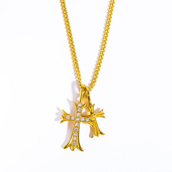 Wholesale Pendant Necklace Stainless Steel Inlaid Zircon Geometric Retro Heavy Industry Electroplating