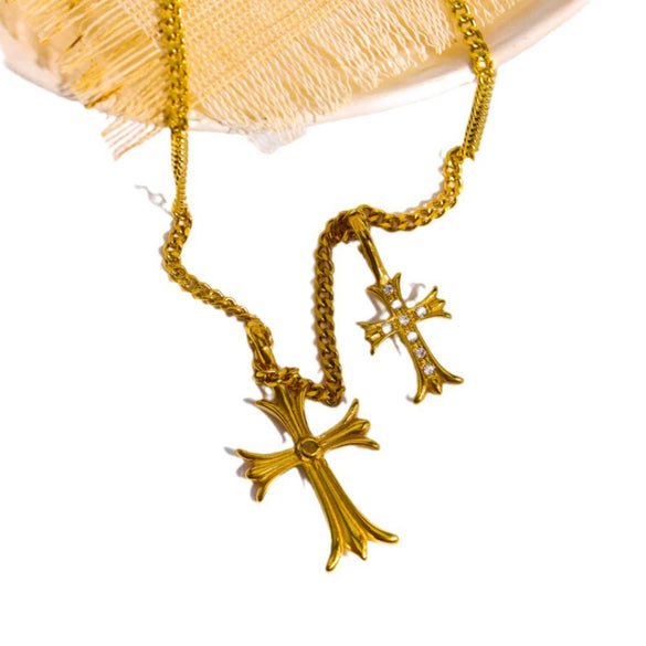 Wholesale Pendant Necklace Stainless Steel Inlaid Zircon Geometric Retro Heavy Industry Electroplating