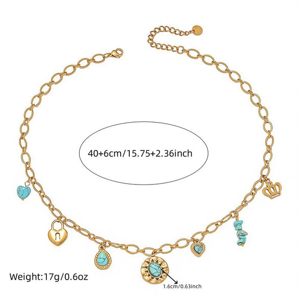 Wholesale Pendant Necklace Stainless Steel Irregular Round Love Lock Water Drops Electroplating Heart Shape