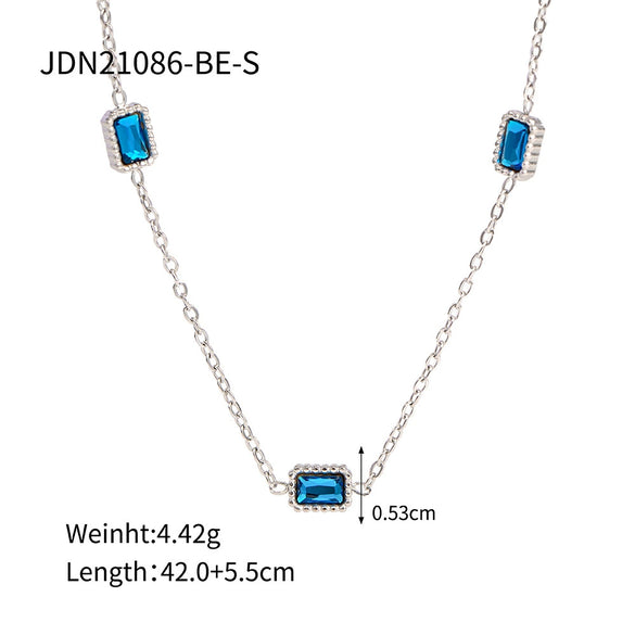 Wholesale Pendant Necklace Stainless Steel Multiple Square Green Zircon Geometric Electroplating Women's