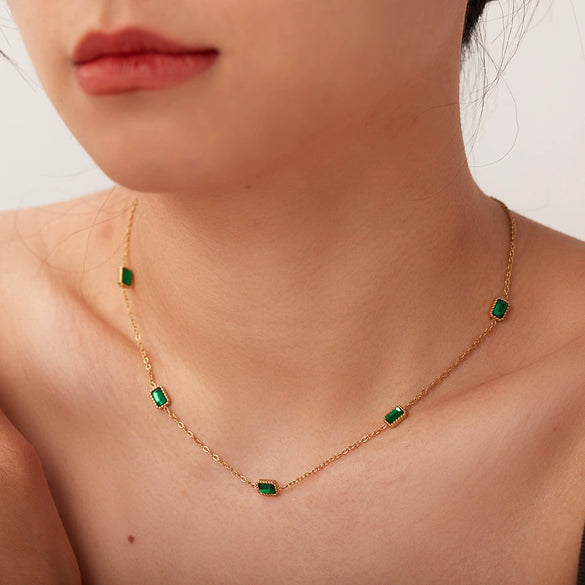 Wholesale Pendant Necklace Stainless Steel Multiple Square Green Zircon Geometric Electroplating Women's