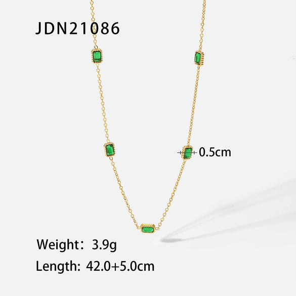 Wholesale Pendant Necklace Stainless Steel Multiple Square Green Zircon Geometric Electroplating Women's