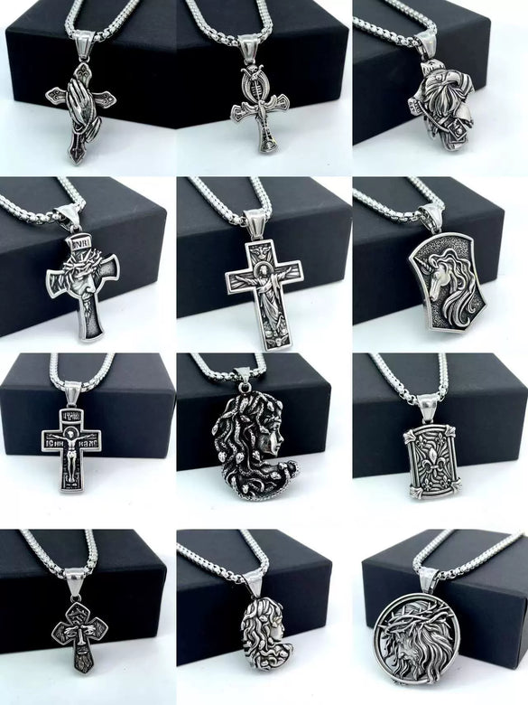 Wholesale Pendant Necklace Stainless Steel Retro Cross Geometric Polishing Men's