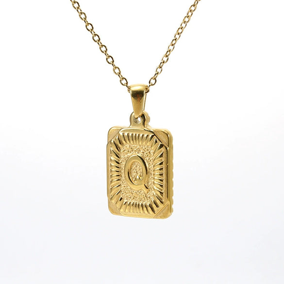 Wholesale Pendant Necklace 316L Stainless Steel Square Letter Electroplated Unisex