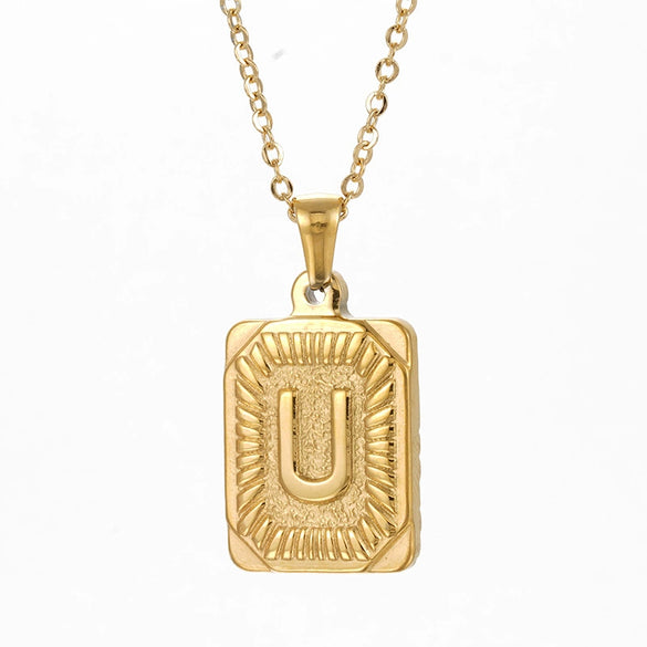Wholesale Pendant Necklace 316L Stainless Steel Square Letter Electroplated Unisex