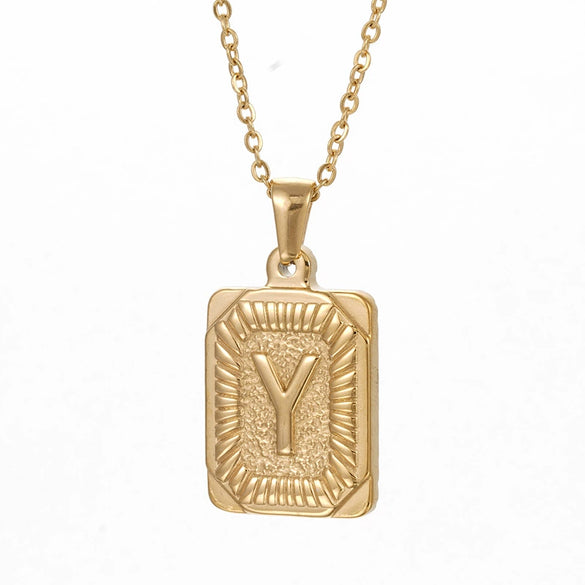 Wholesale Pendant Necklace 316L Stainless Steel Square Letter Electroplated Unisex