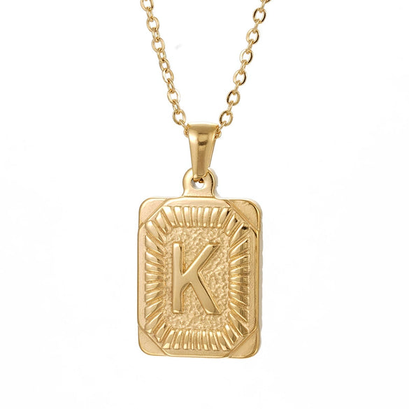 Wholesale Pendant Necklace 316L Stainless Steel Square Letter Electroplated Unisex