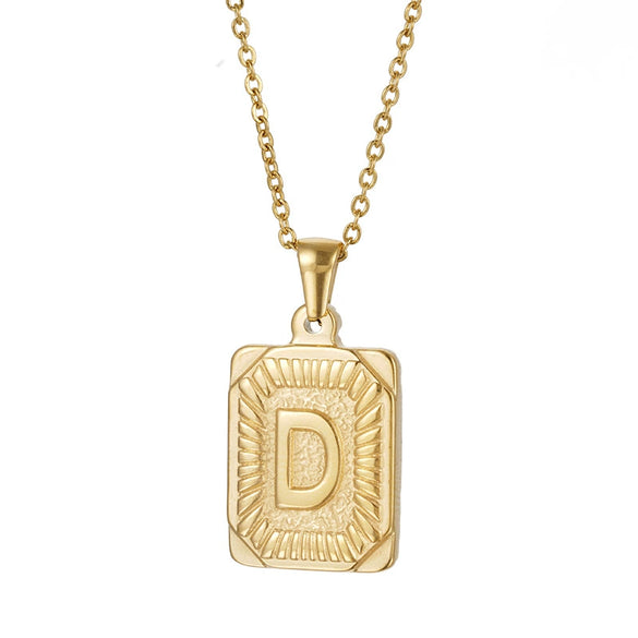 Wholesale Pendant Necklace 316L Stainless Steel Square Letter Electroplated Unisex