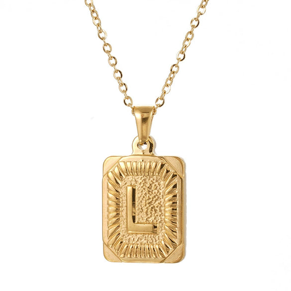 Wholesale Pendant Necklace 316L Stainless Steel Square Letter Electroplated Unisex