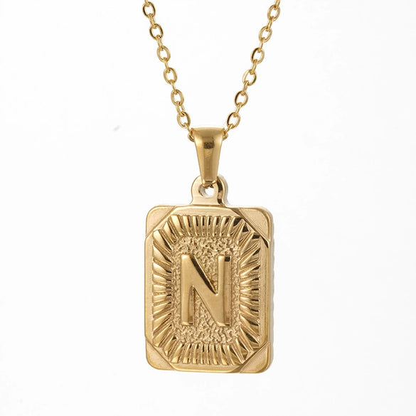 Wholesale Pendant Necklace 316L Stainless Steel Square Letter Electroplated Unisex
