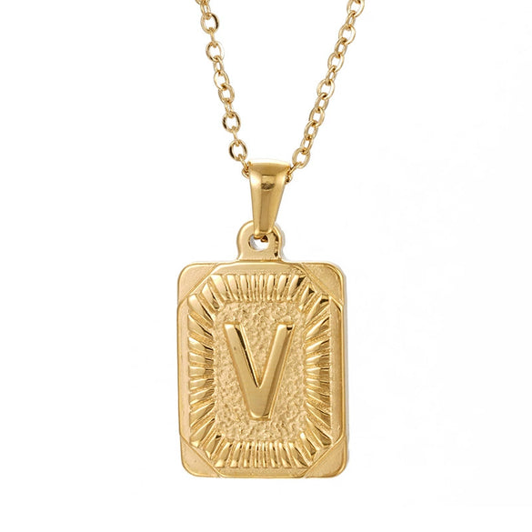 Wholesale Pendant Necklace 316L Stainless Steel Square Letter Electroplated Unisex