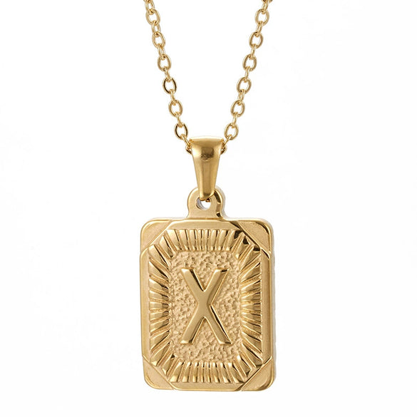 Wholesale Pendant Necklace 316L Stainless Steel Square Letter Electroplated Unisex