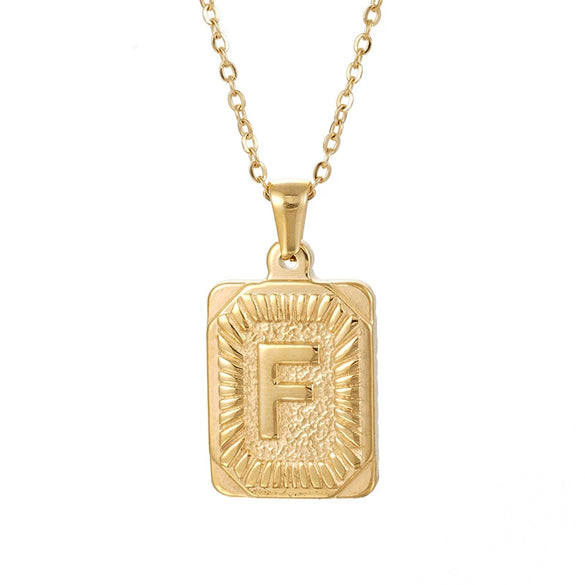 Wholesale Pendant Necklace 316L Stainless Steel Square Letter Electroplated Unisex
