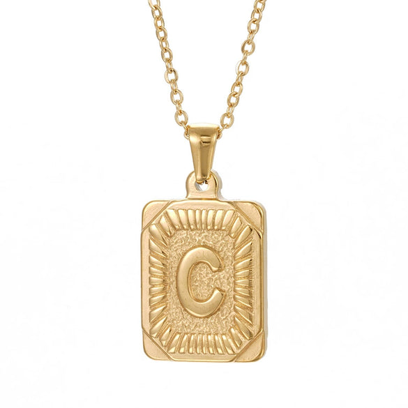 Wholesale Pendant Necklace 316L Stainless Steel Square Letter Electroplated Unisex