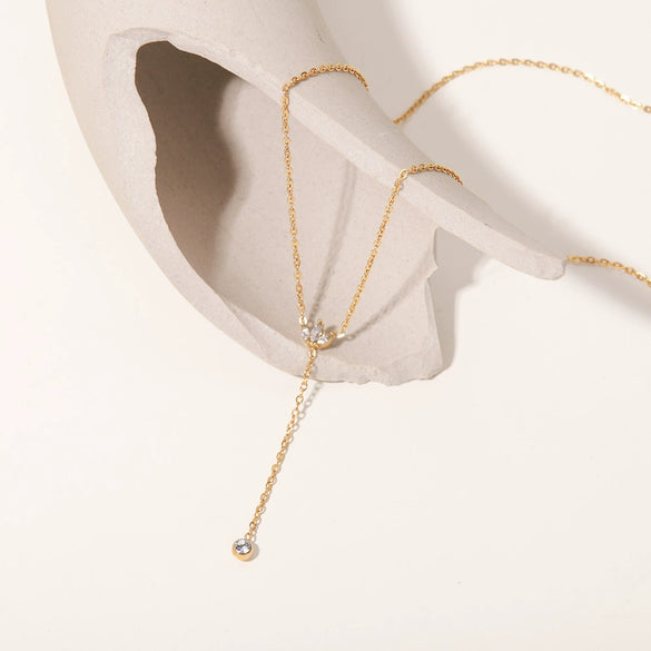 Wholesale Pendant Necklace Stainless Steel Titanium Steel Crown Set With White Zircon Geometric Style Electroplated For Women